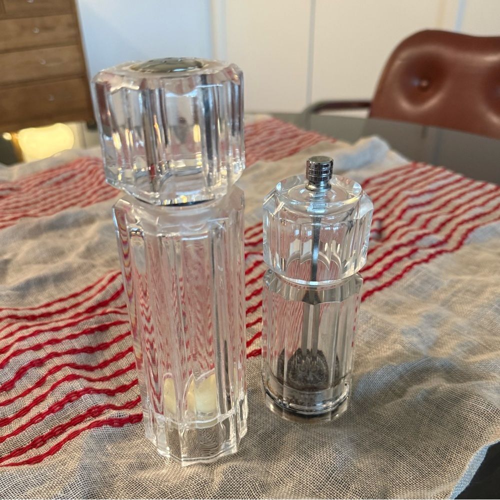 80s Vintage Olde Thompson Clear Acrylic Lucite Faceted Salt Shaker and Pepper
